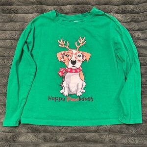 Green Long Sleeve Shirt with Dog Print